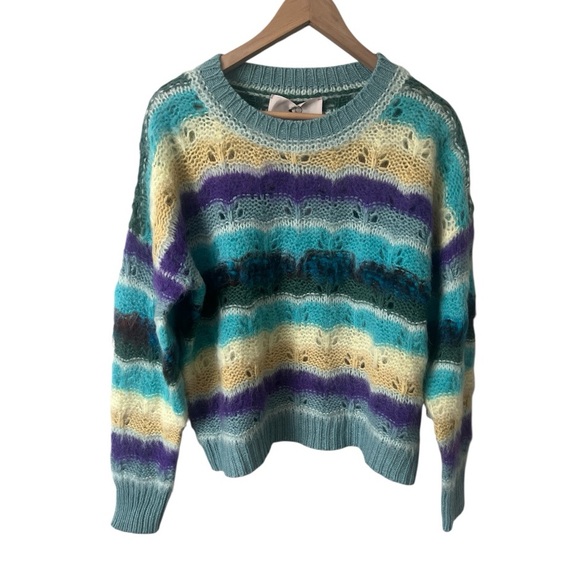 FLOOR Sweaters - NWT Italy Alpaca Mohair Wool Blend Striped Oversized Crewneck Sweater M FLOOR